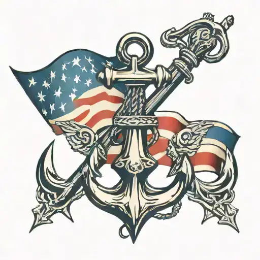 Us Navy Anchor With Flag Background Looking