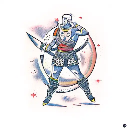 A Gladiator Warrior Battling Against A Cosmic Creature In Space