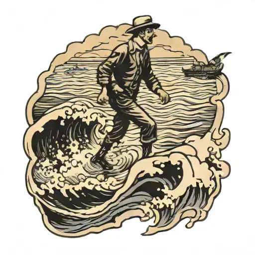 Man Walking Into Ocean Scene