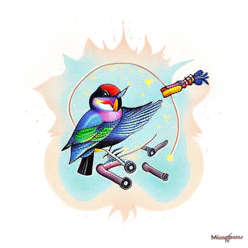 Color Flicker Bird Holding Sage With Mushrooms And A Banner That Says Michah James