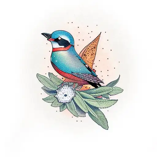 Flicker Bird Holding Sage With Mushrooms And A Banner That Says Michah James