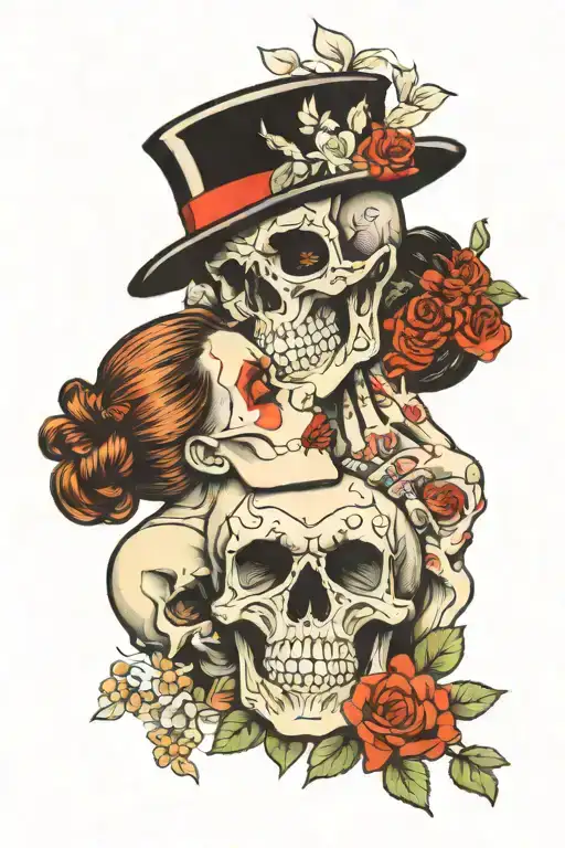 2 Skull Man And Women Kissing Each Other