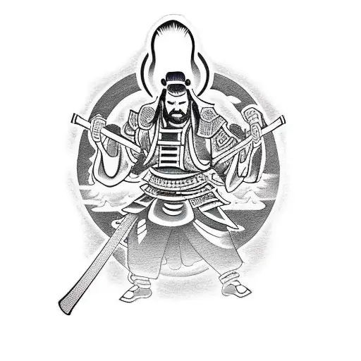 Samurai With A Building In The Background