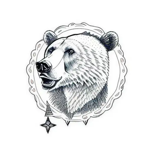 A Bear Drawn In Profile As A Spirit With Two Stars Above It