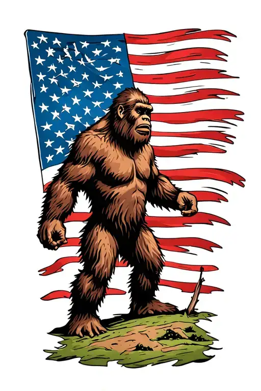 Bigfoot Sillouhette With American Flag Interior Design