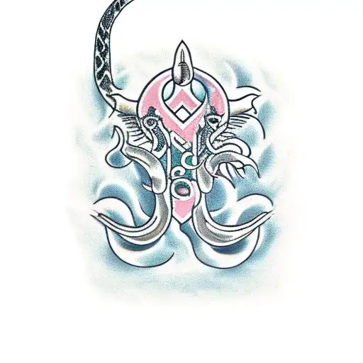 Poseidons Trident With A Snake