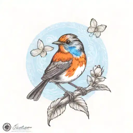 A Robin With A Blue Butterfly