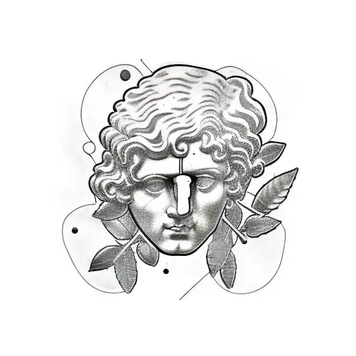 Roman Statue Broken In Two With Olive Leaves Coming Out