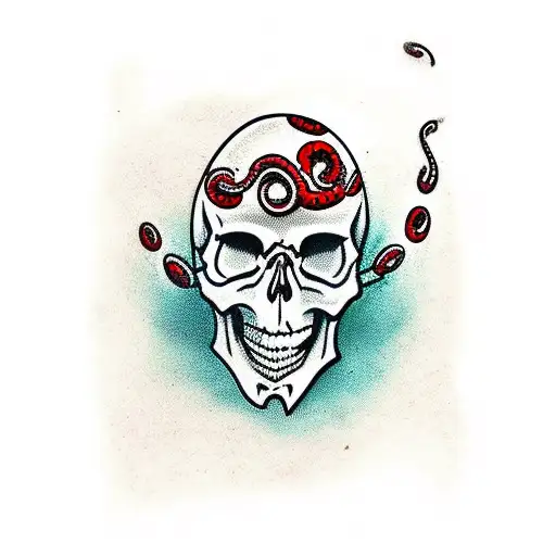 Skull With Red Spots And Tentacles