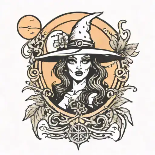 Witchy Tattoo Featuring Moon