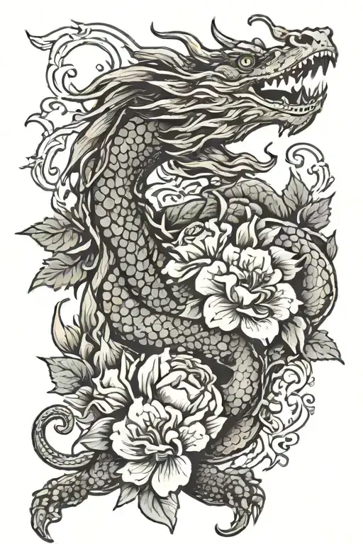 A Dragon With Flowers Blooming