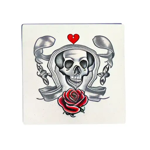 Jack Of Hearts Card With Skull And Red Roses In The Card