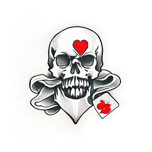 Jack Of Hearts Card With Skull And Red Roses