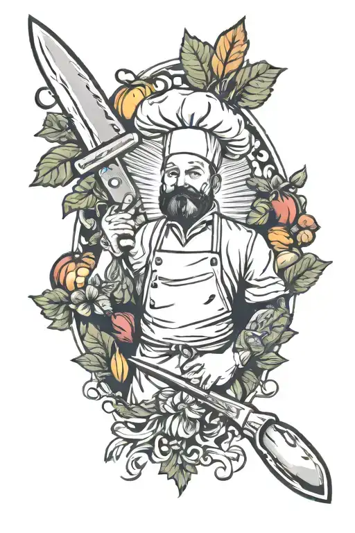 Chef Knife And Vegetables Cutted