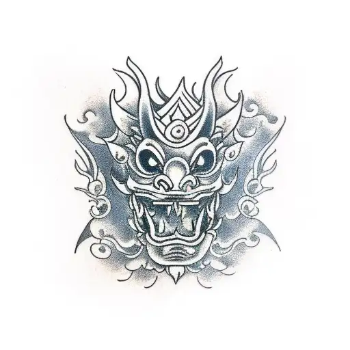 Balinese Dragon Mask With Bamboo Background