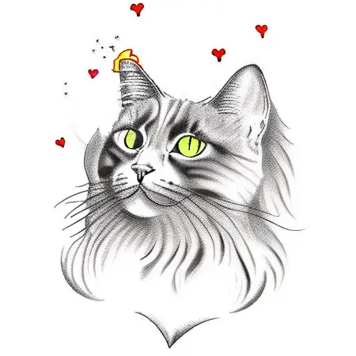 Black Mainecoone Cat Portrait With Cheese In A Heart