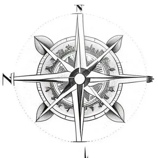 A Traditional Compass Surrounded By Running Shoes