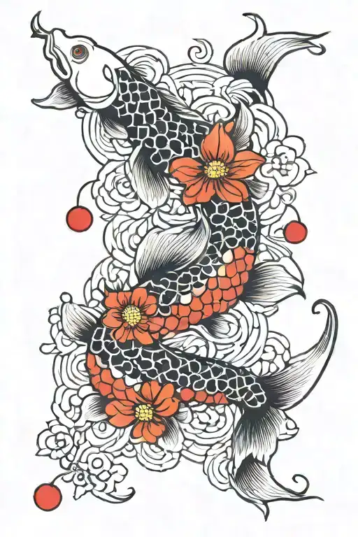 Chinese Koi Floral Cherries