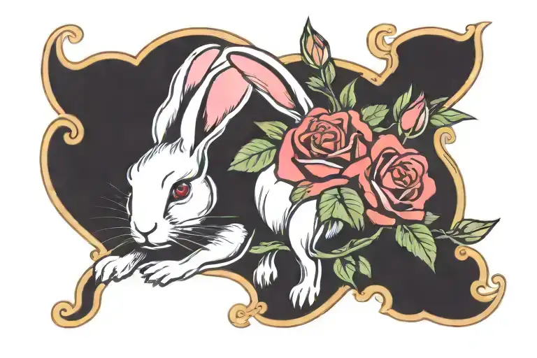 White Rabbit Surrounded By Rose