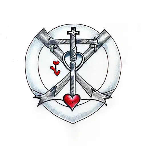 Heart With Cross Anchor And Sword