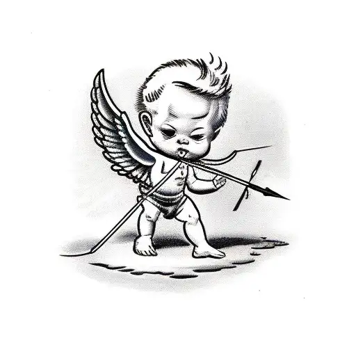 Baby Cupid Shooting An Arrow In Mid Air With Big Wings