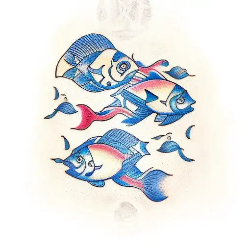 A Traditional-style Tattoo Of A School Of Fish Swimming In The Shape Of Carl Jung's Face