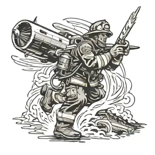 A Firefighter Battling A Massive Aircraft Fire With A Hose