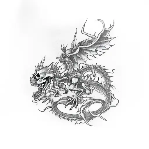 Skeleton Dragon Clawing Up A Dead Tree To Worship Death