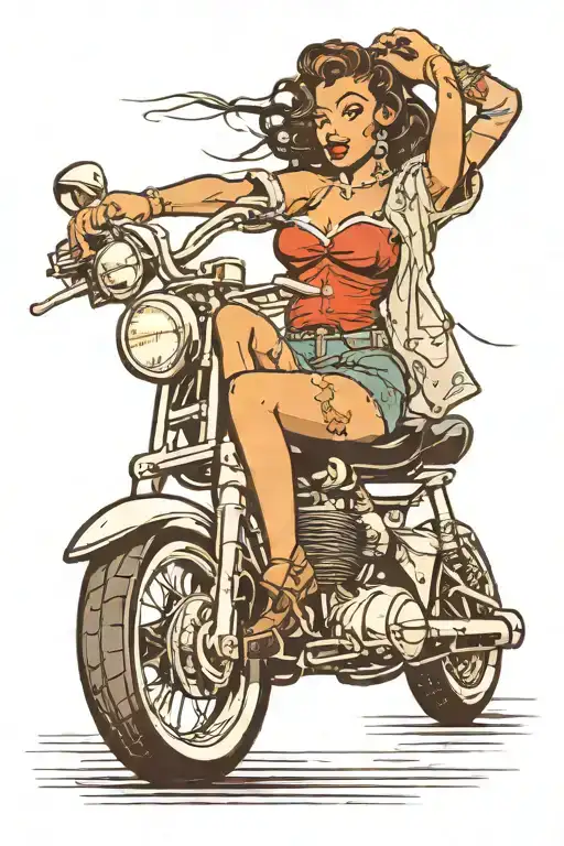 Black Pin Up Girl Riding A Motorcycle