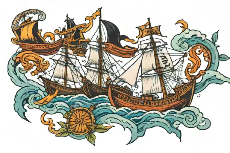 Boats Fighting In The Ocean Over Spices