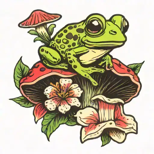 Cute Frog And Mushroom And Carnation