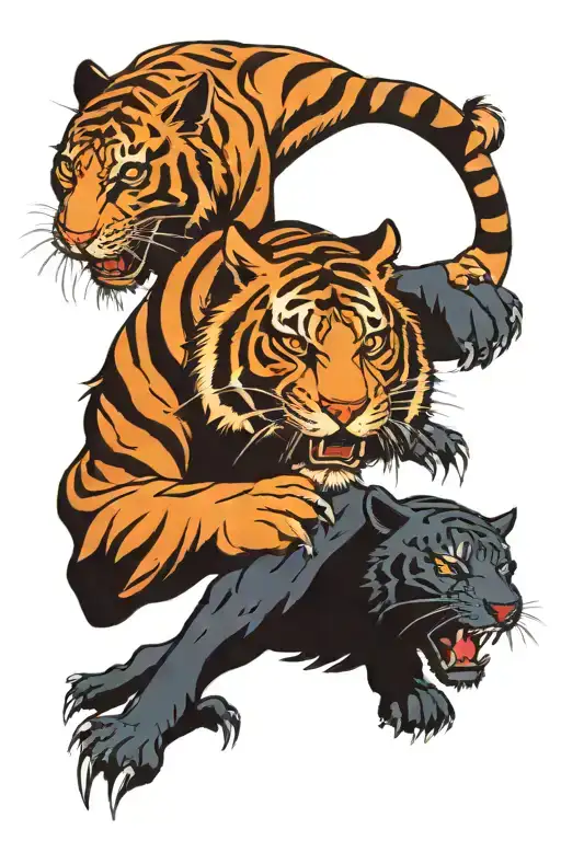 Tiger And Panther Fighting Each Other