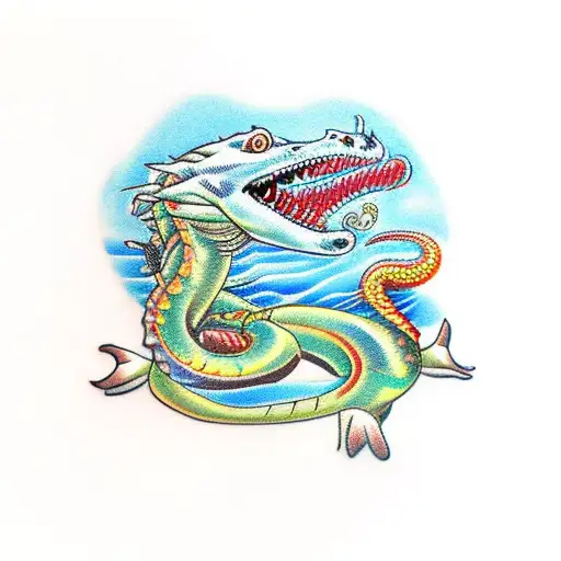 Sakhalin Island With A Sea Dragon Coiled Around