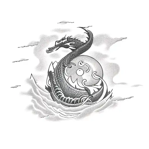 Sakhalin Island In The Center And A Sea Dragon Coiled Around