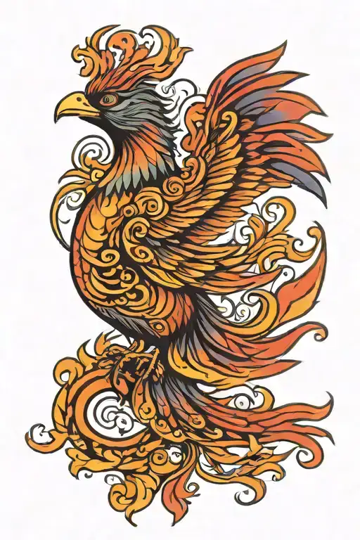 Vibrant Colorful Phoenix Bird Rising Sun