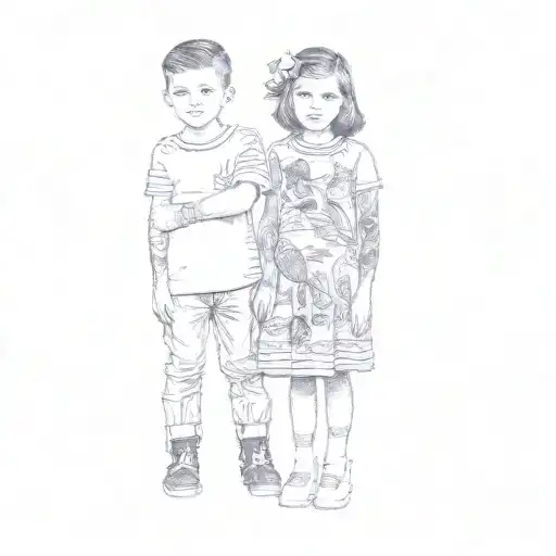 Two Children Standing In Front Of A Mural