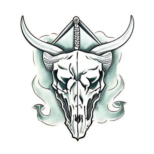 Bull Skull With Snake And Sword