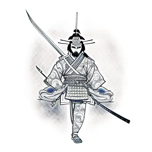 Samurai Warrior Meditating With A Dragon Tattoo On Their Back