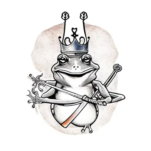 Frog Holding A Sword Wearing A Kings Robe And A Crown