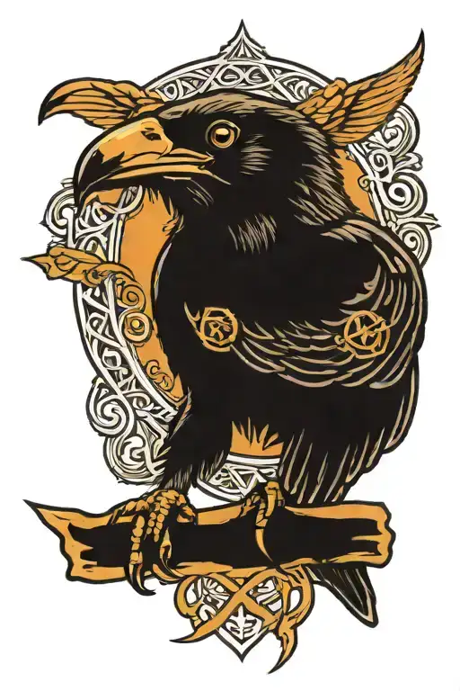 Perched Crow With A Triquetra Nearby