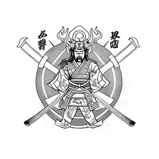 Samurai With Traditional Armor Holding Katana Surrounded By Souls Of Dead Enemies