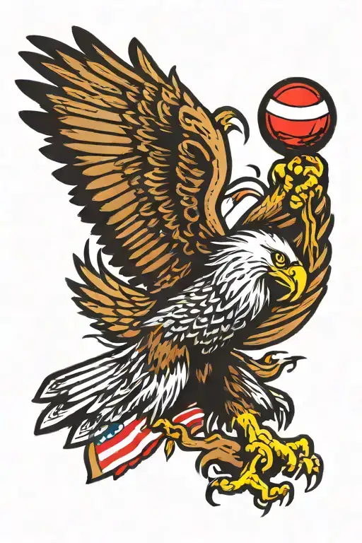 American Traditional Eagle Holding A Flail Spiked Ball