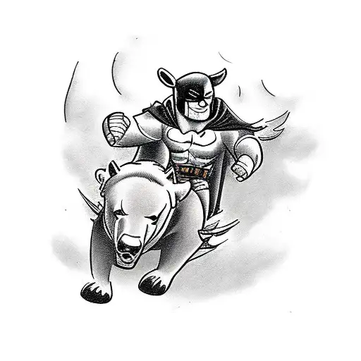 A Traditional Style Tattoo Of Batman Riding Horses A Bear