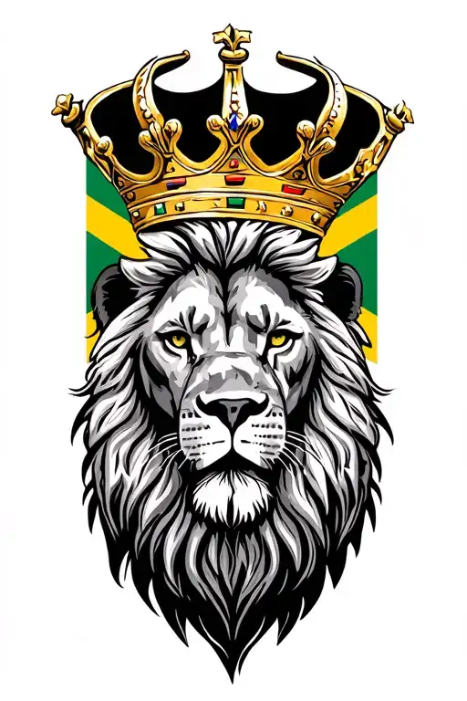Jamaican Flag And A Lion Wearing A Crown