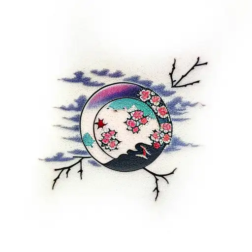 A Japanese Moon With Cherry Blossoms And An Xl Bully