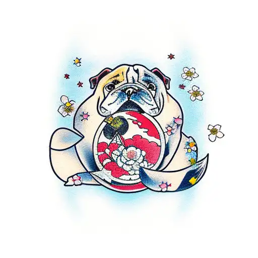 A Japanese Moon With Cherry Blossoms And A Beefy Xl Bully Bulldog