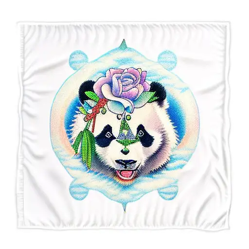 A Traditional Style Tattoo Of A Panda Sunbathing On A Rainbow Beach Towel