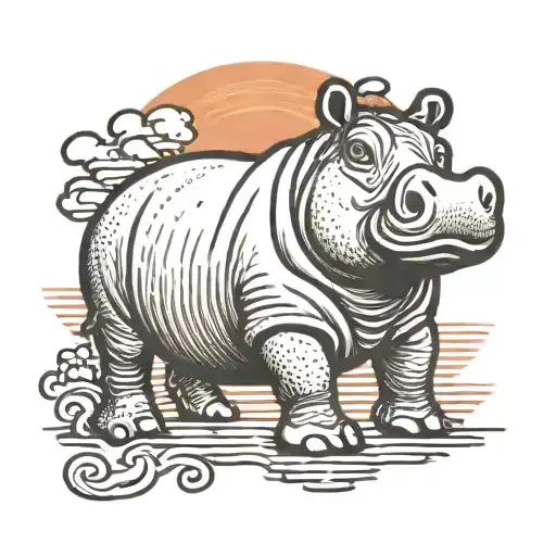 Hippo With Sunset Background