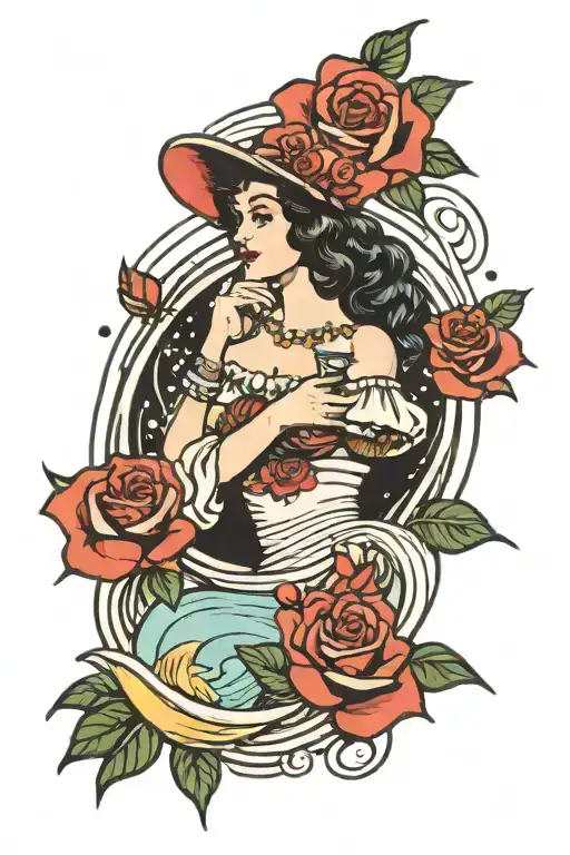 Woman Water Roses Saturn Wave