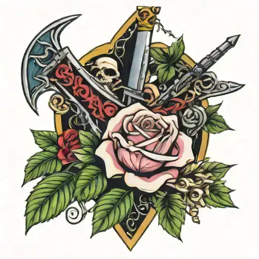 Rose And Sword Surrounded By Vines And Bones Flag Dia Dos Muertos